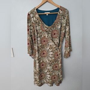 Womens Dress Large Fairy Floral Midi Boho Coquette Feminine Faux Wrap Dress Cato